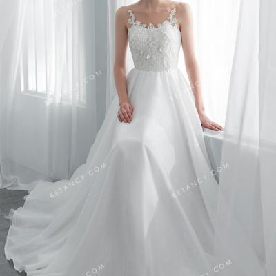 Romantic light ivory a line long designer wholesale wedding dress 2