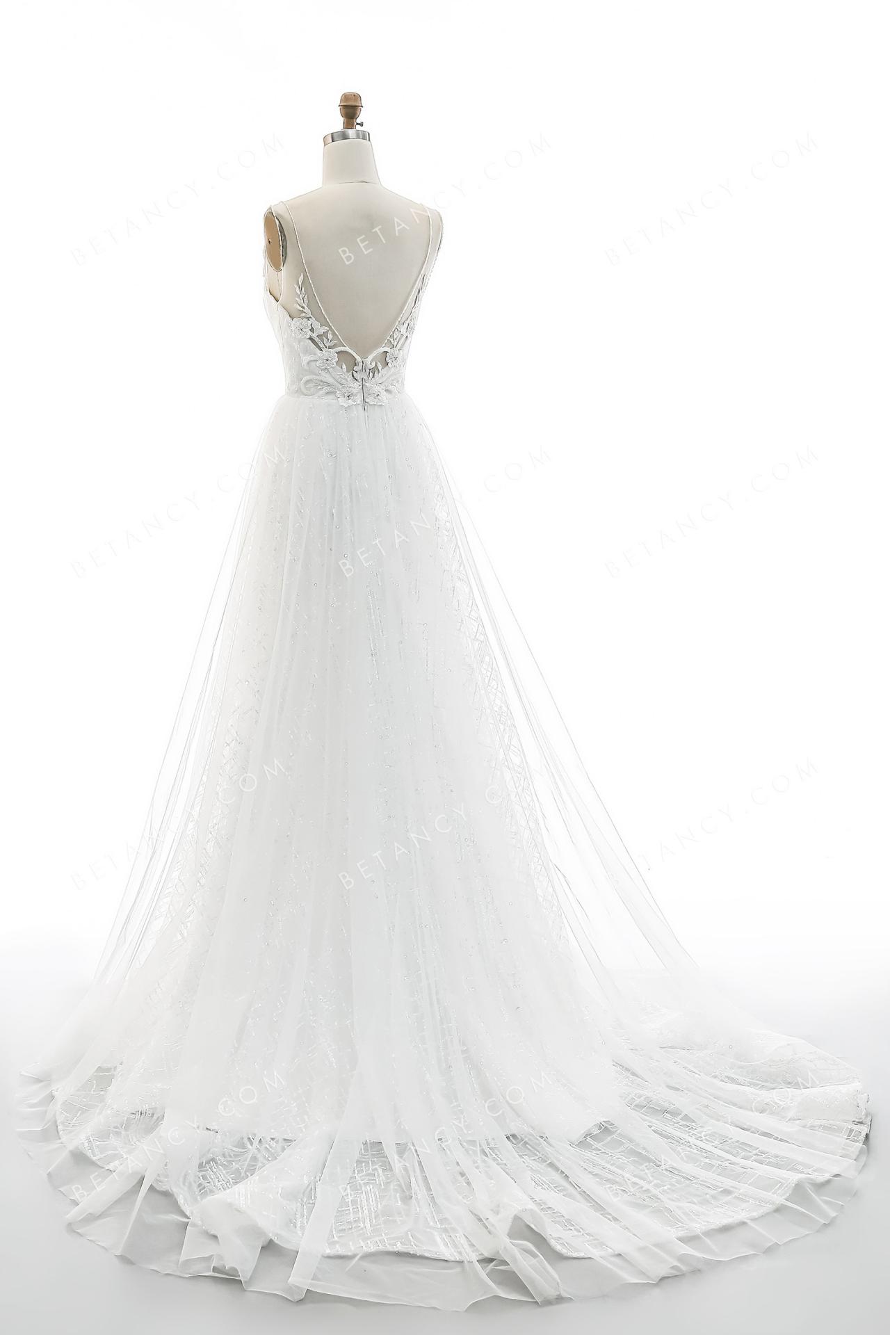 Ruffled long train designer bridal gown 7