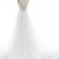 Ruffled long train designer bridal gown 7