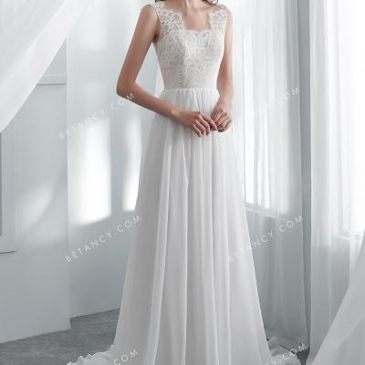 Scalloped soft lace and chiffon wholesale wedding dress 1