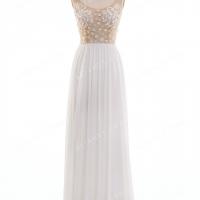 Scoop neckline 3d flowers beaded beach wedding dress 4