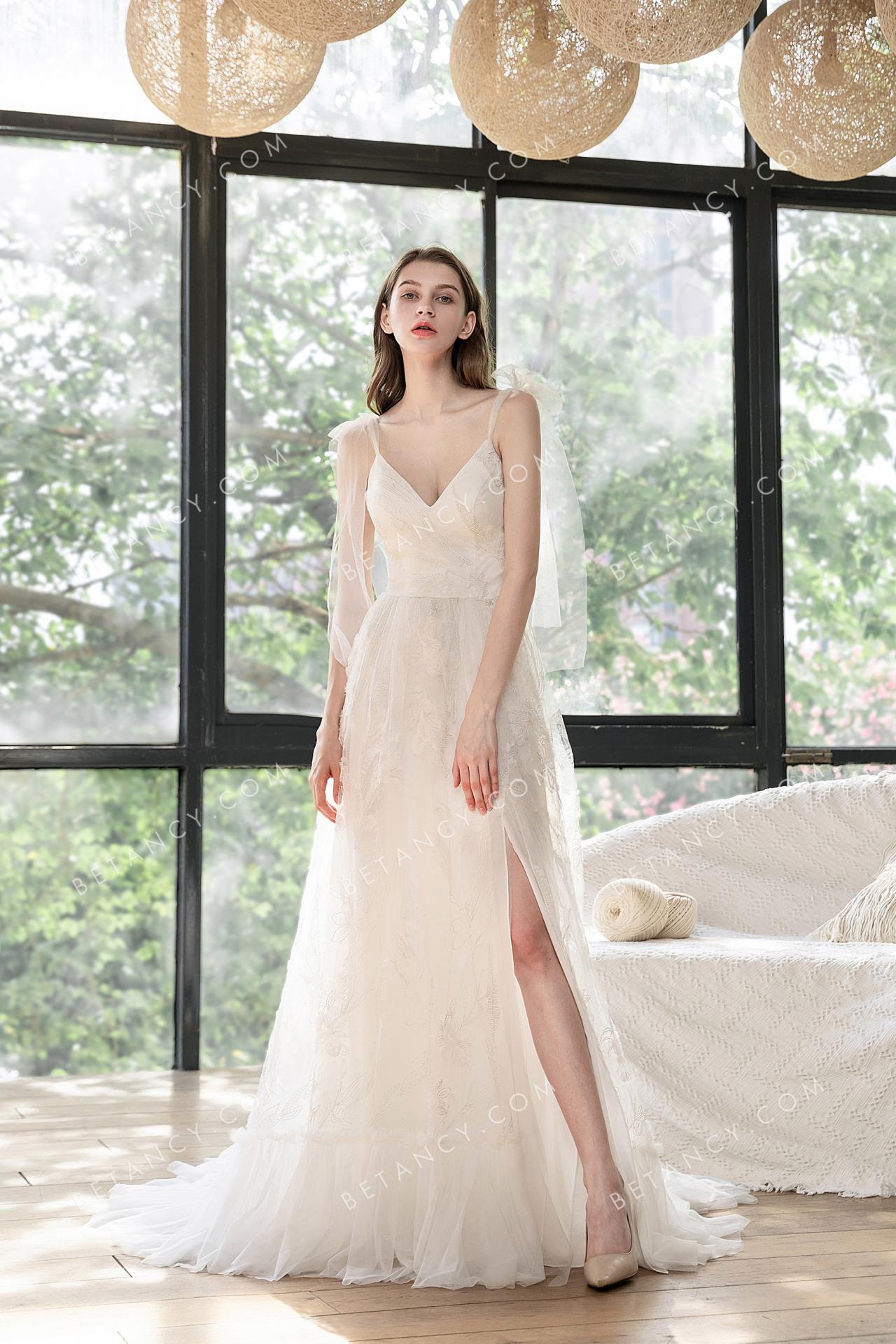 Sexy slit lace and tulle bridal dress 1