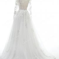 Sheer back with crystal button closure wedding dress 9