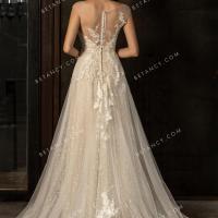 Sheer lace button back wedding gown 3