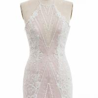 Shimmering beaded geometric lace bodycon dress 6