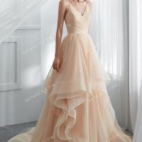 Shimmering champagne ruffled tulle wedding gown 1