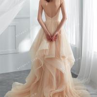 Shimmering champagne ruffled tulle wholesale wedding gown 4