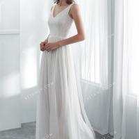 Simple v neck lace and net a line lithe wedding dress 1