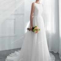 Sleeveless bateau neck organza wholesale wedding gown 1