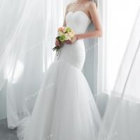 Soft light ivory tulle trumpet wholesale bridal dress 2