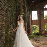 Sophisticated lace bodice glitter tulle skirt bridal gown 2