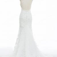 Spaghetti strap criss cross low back with chapel train wedding dress 8