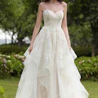 Spaghetti strap flounced lace and tulle wedding gown 1