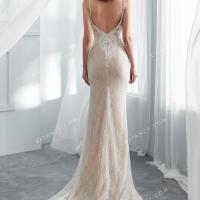 Spaghetti straps open back champagne wedding dress 3