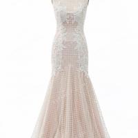 Square pattern sequin lace pink nude mermaid bridal gown 6