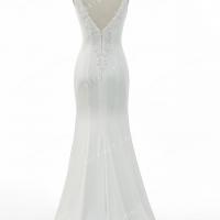 Strap v neckline bodice is detailed with feminine lace wedding gown 8