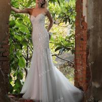 Strapless sweetheart pearl pink mermaid wedding dress 4