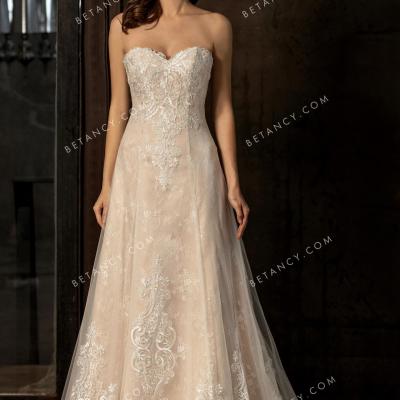 Strapless sweetheart pink nude lace wedding dress 1
