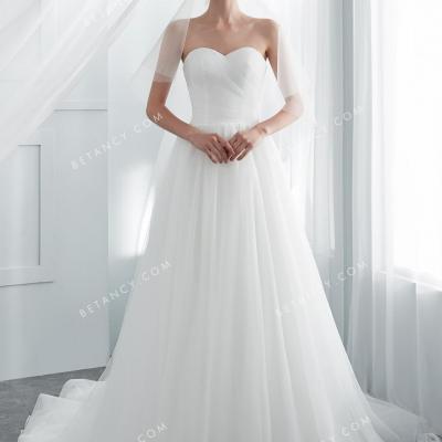 Strapless sweetheart white tulle wholesale wedding gown 1