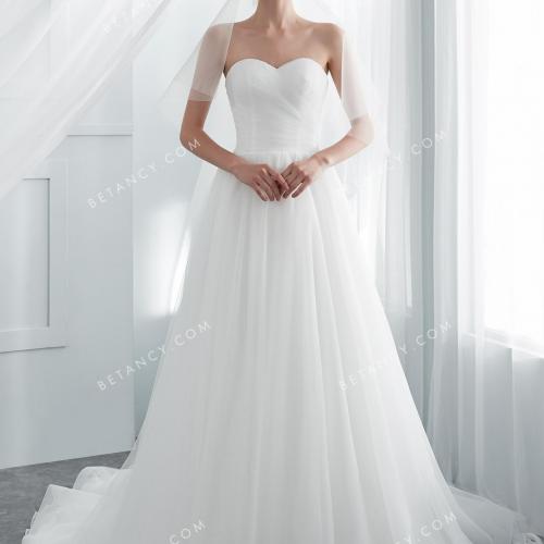 Strapless sweetheart white tulle wholesale wedding gown 1