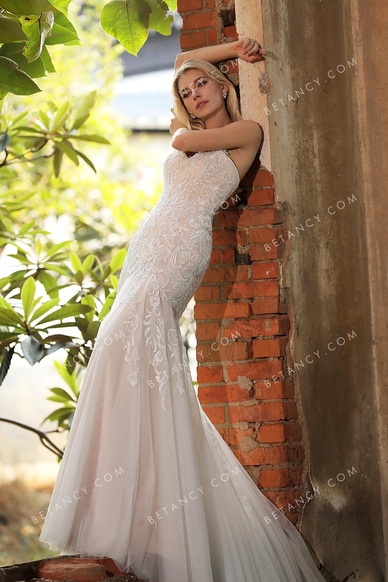 Strapless wholesale pearl pink designer wedding dress 3
