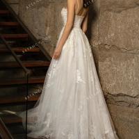Subtle lace appliqued a line chapel train wedding gown 3