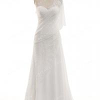Sweetheart bodice with an asymmetric lace wedding gown 4