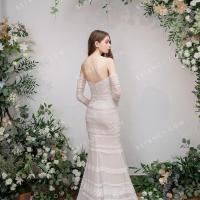 This sheath beige nude wedding dress contains the infinite bohemian flavor 3