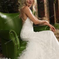 Tiny flower embroidery lace and soft tulle ruffles bridal gown 2