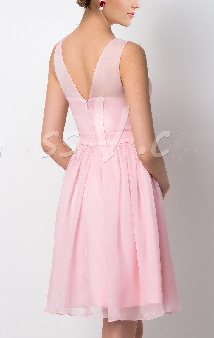 Vente chaude v cou bretelles a ligne courte robe de demoiselle d honneur rose ruches demoiselle 1
