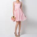 Vente chaude v cou bretelles a ligne courte robe de demoiselle d honneur rose ruches demoiselle