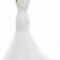 Vine lace illusion back fishtail court train wedding gown 6