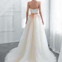 White tulle a line silhouette court train wedding gown 4