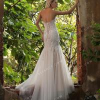 Wholesale pearl pink designer wedding dress features beautiful vine pattern lace 6