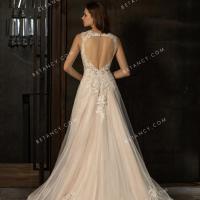 Wholesale pink nude wedding dress with heart shaped open back 3